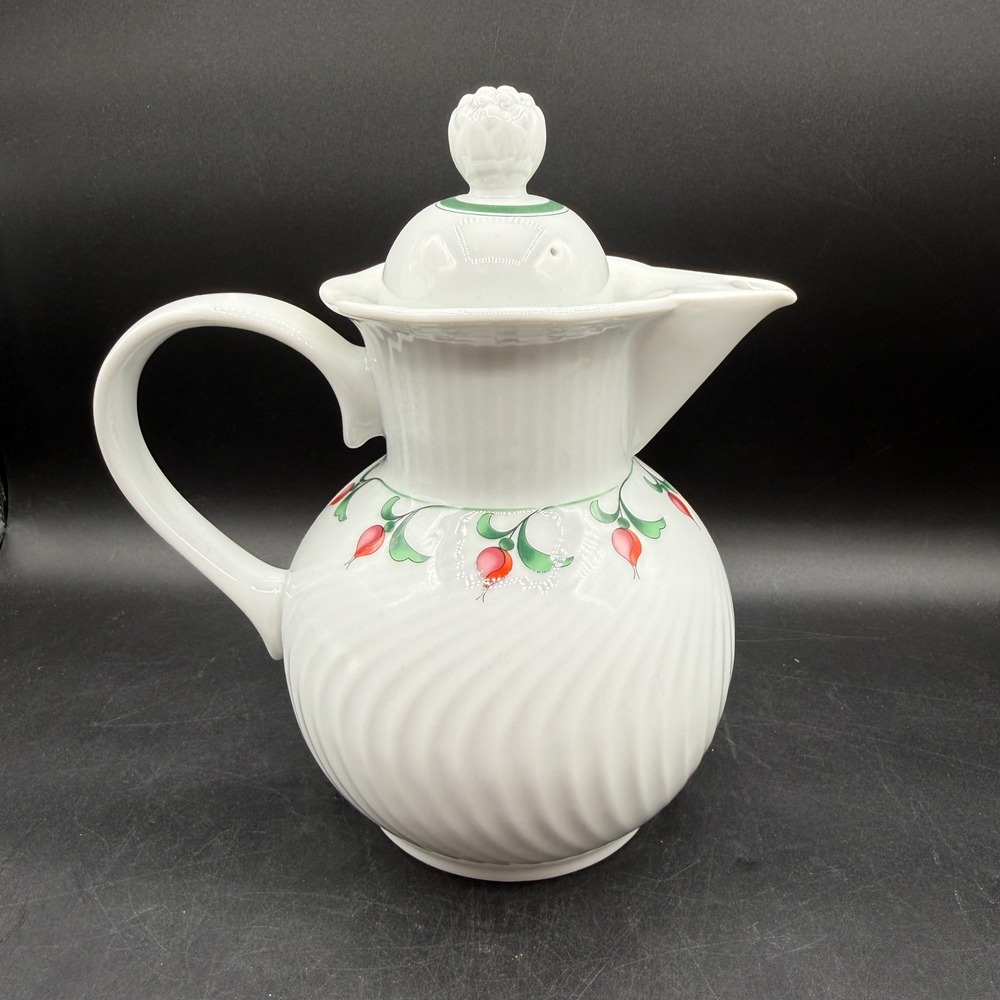 Vintage Dansk Rosebud Coffee Pot Pitcher Unisex OS Swirl Porcelain Cottage Boho